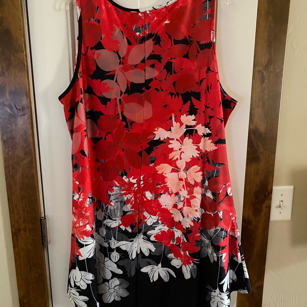 Sleeveless Dress by Lily-Size 2X-Red, Black, Grey, White & Bit of Tan-Flowers - Picture 5 of 8